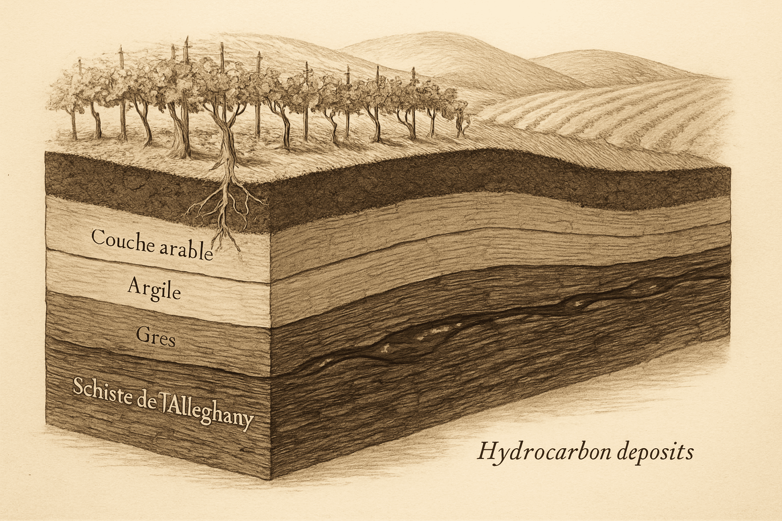 Allegheny shale terroir, cross-section
